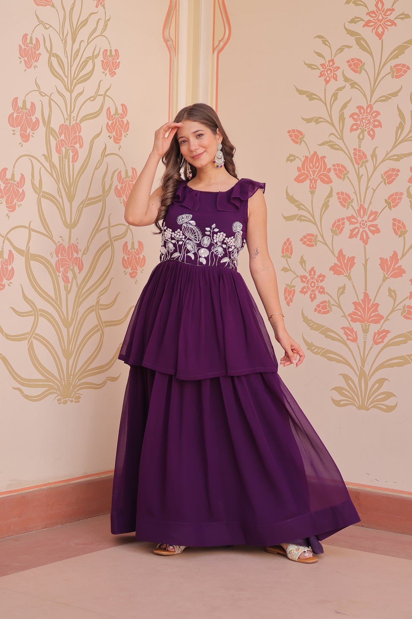 Purple Color Beautiful Gown in Georgette Fabric