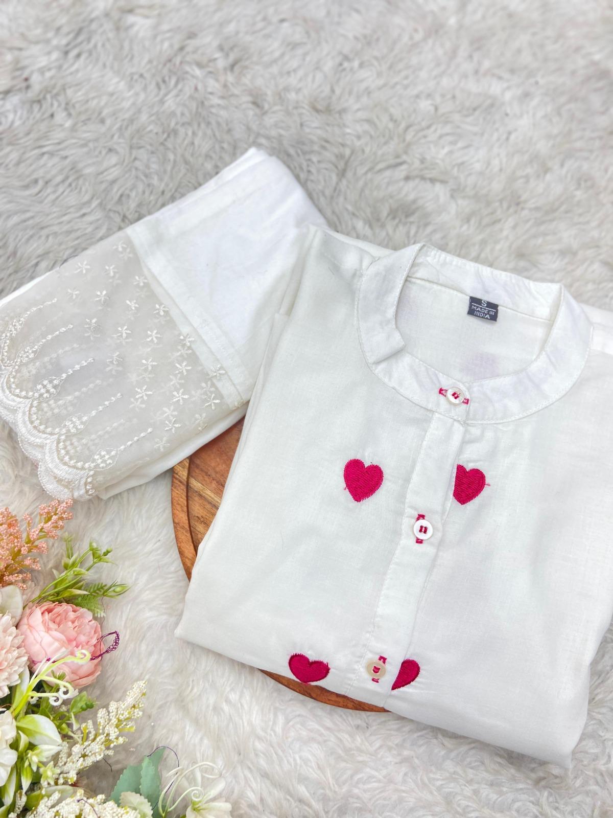 White Color Beautiful Cotton Wear Kurti Pent Set