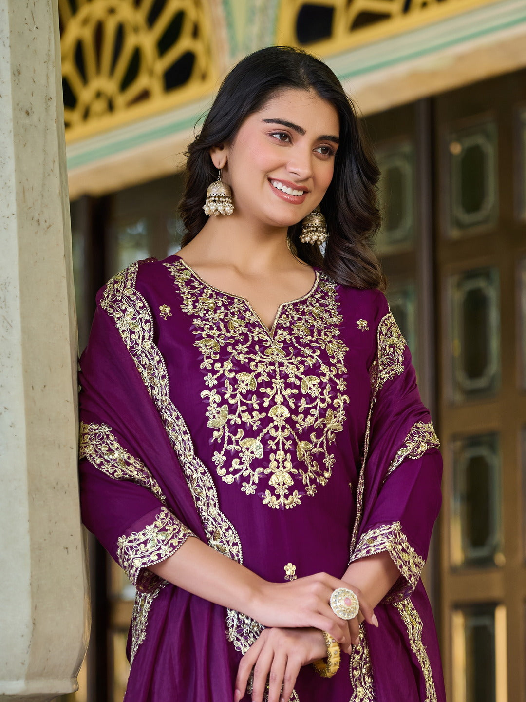 Purple Color Beautiful Partywear Silk Dress