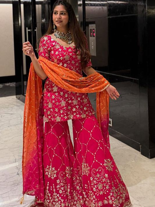 Pink Color Beautiful PArtywear Sharara Dress