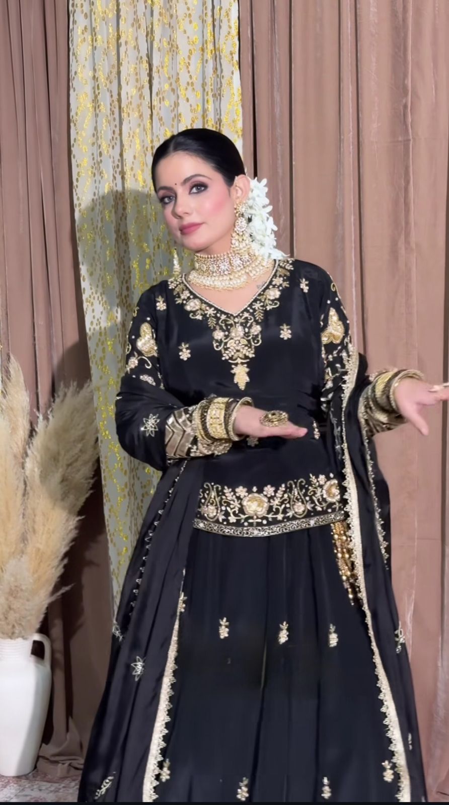 Black Color Beautiful Silk Dress in Top + lehenga with dupatta set