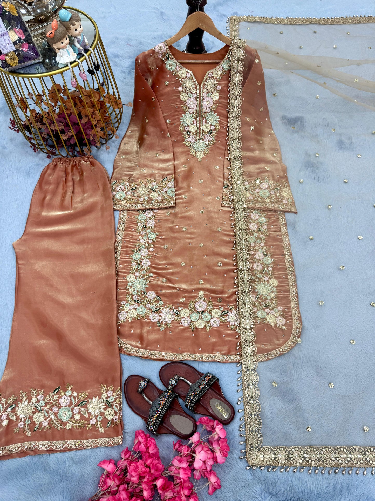 orange Color Beauitful Partywear DRess in Jimmi Choo fabric