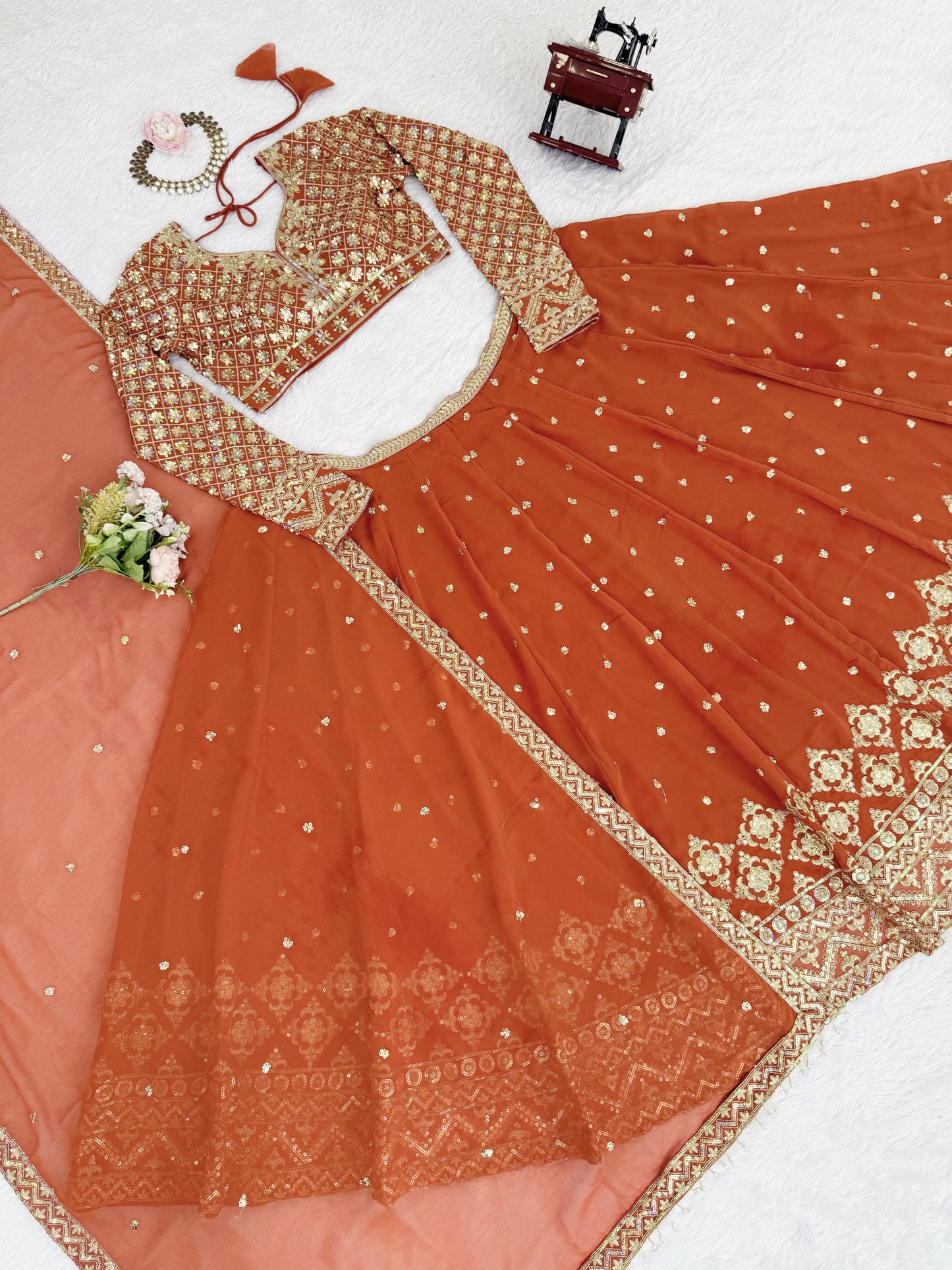 Orange Color Beautiful Wedding Wear Lehenga Choli in Georgette Fabric