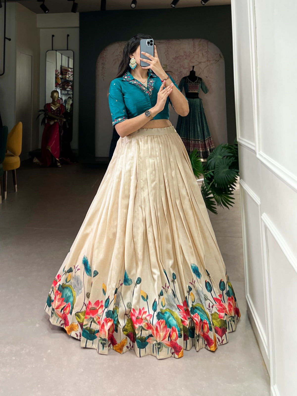 Lehenga Choli in Tussar Silk Fabric