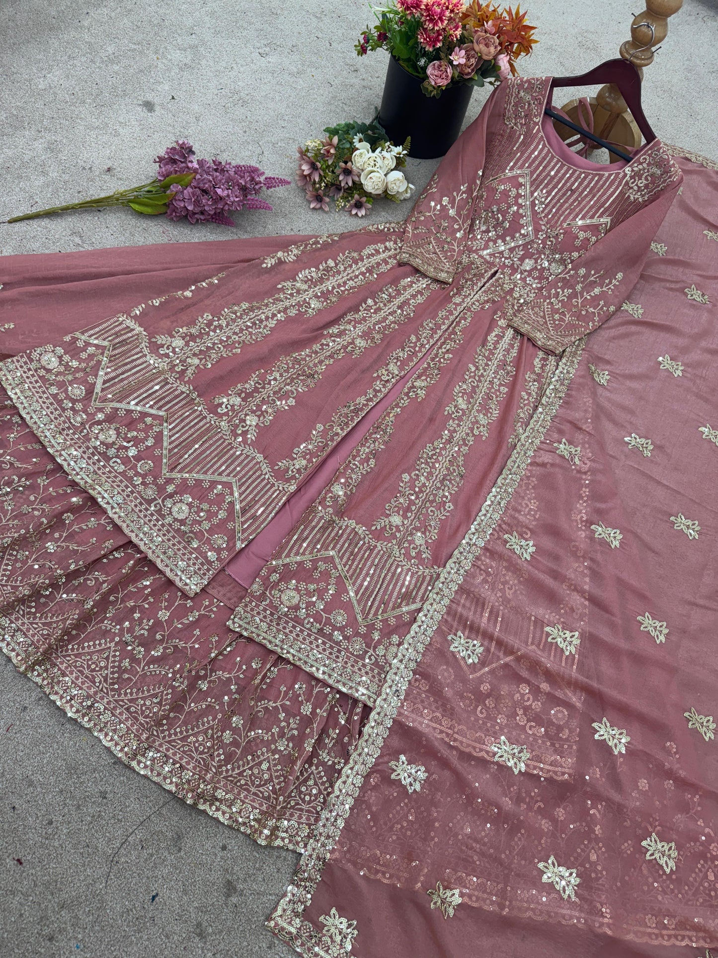 Crunchy Silk Beautiful Plazzo suit in pink color