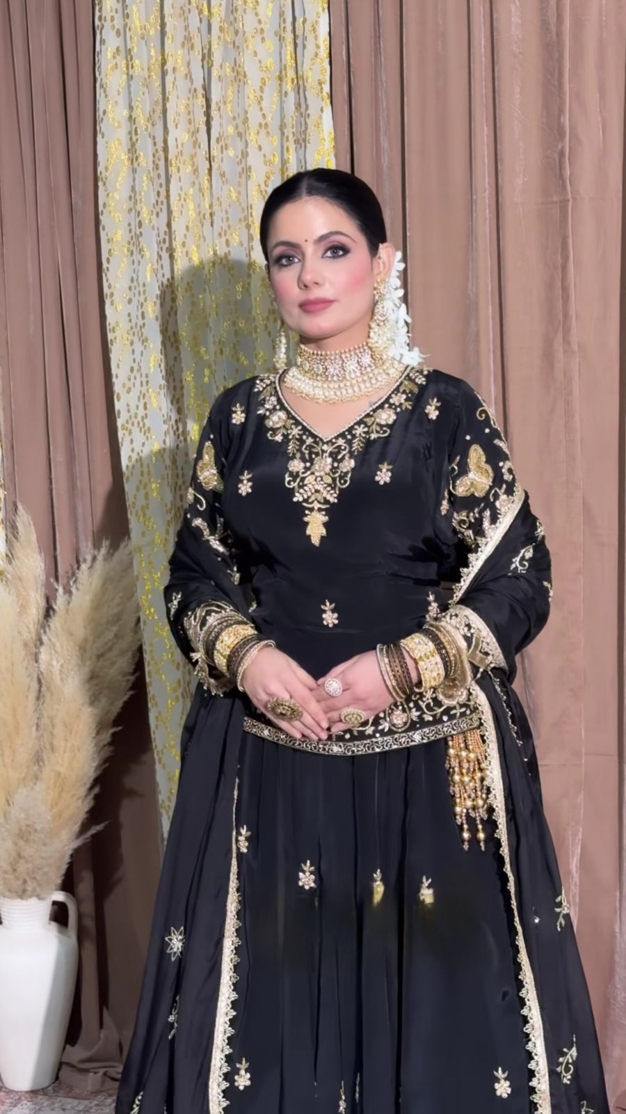 Black Color Beautiful Silk Dress in Top + lehenga with dupatta set