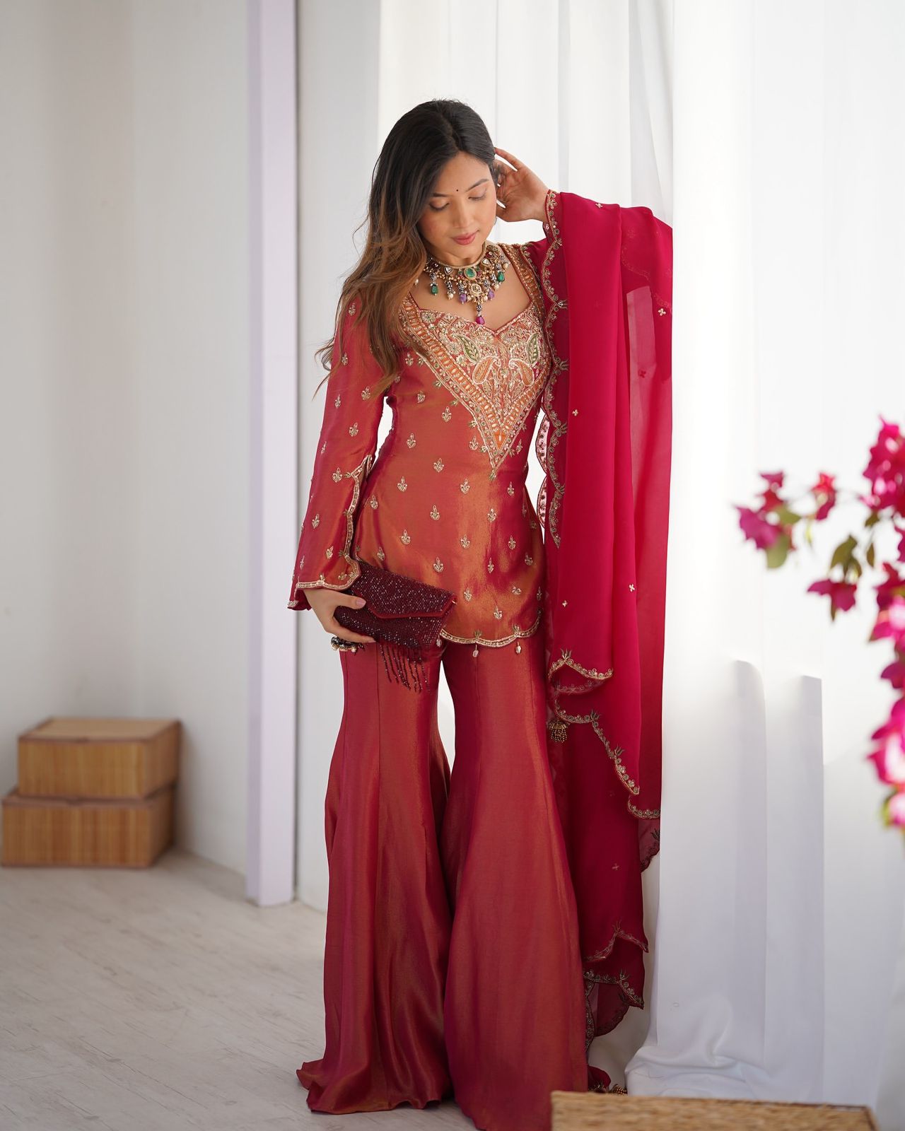 simar silk with embroidery work top-bottom and dupatta set fully stitched ready to wear