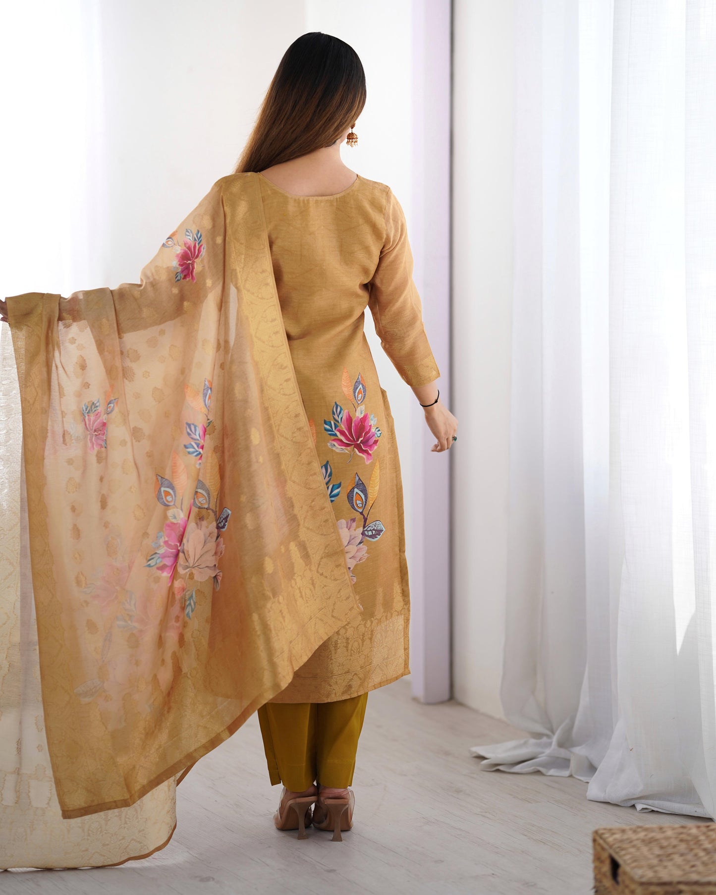 Chiku Color Beautiful Chanderi Silk FAbric Dress