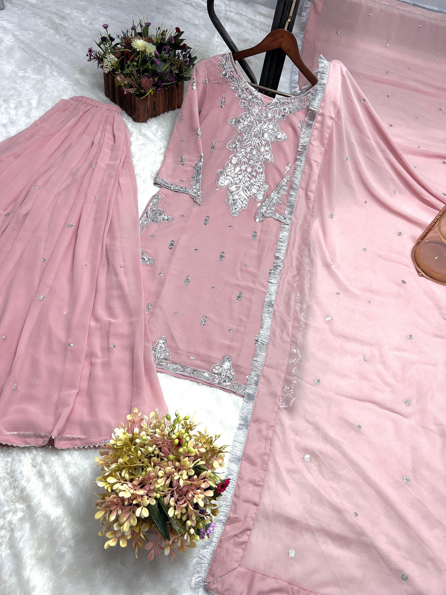 Pink Color Beautiful Plazo Suit In Georgette Fabric