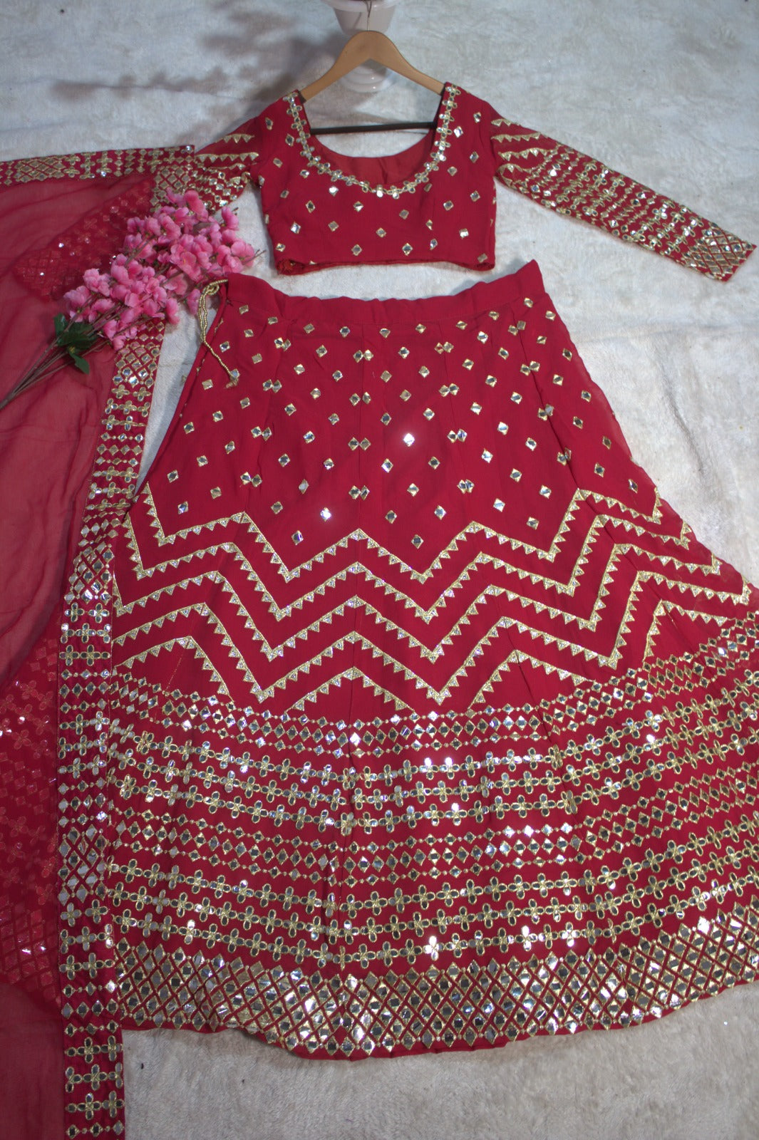 Red Color Beautiful Lehenga Choli in Georgette Fabric