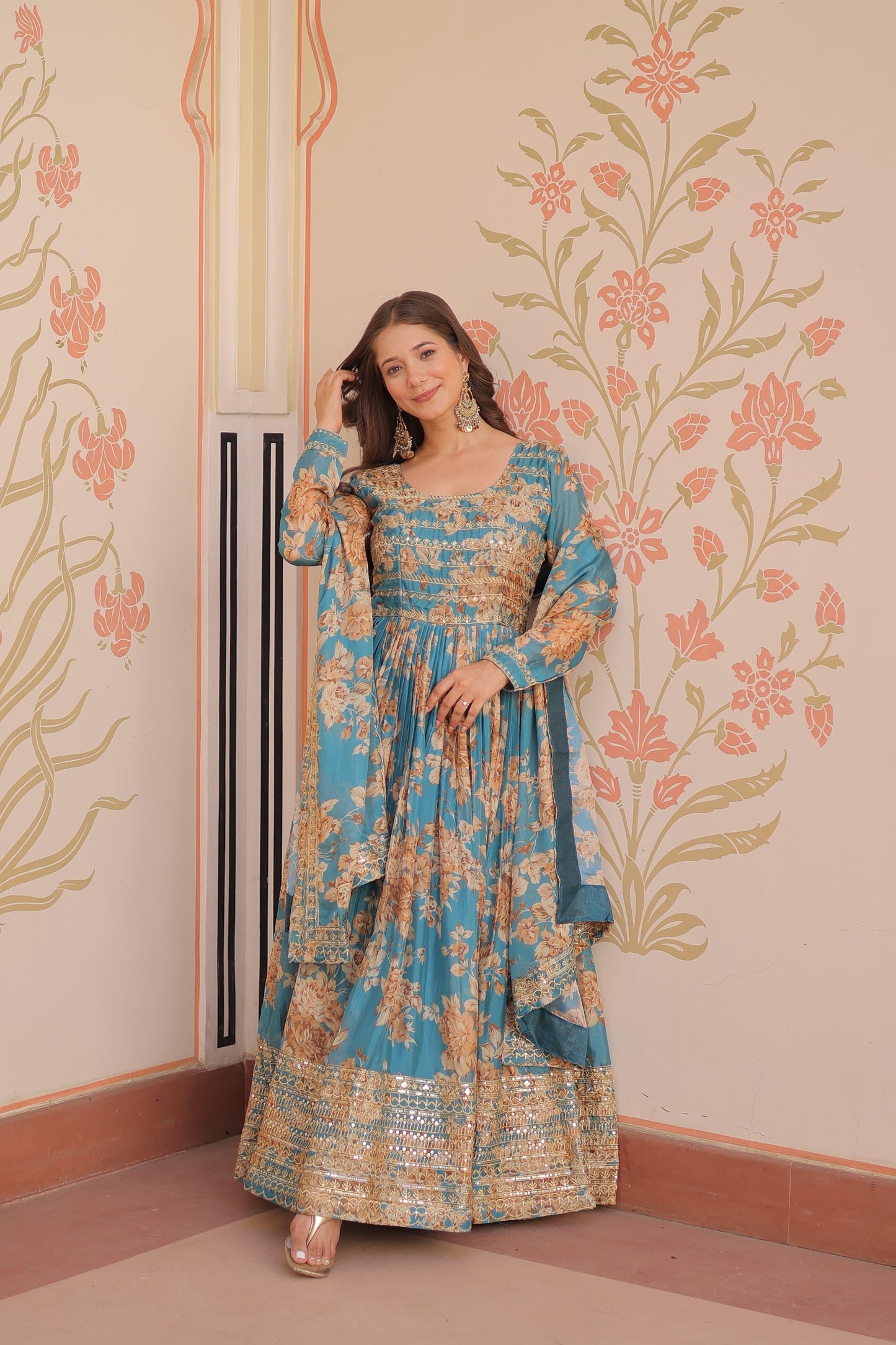 Designer Readymade Gown-Dupatta Collections in Silk Fabric