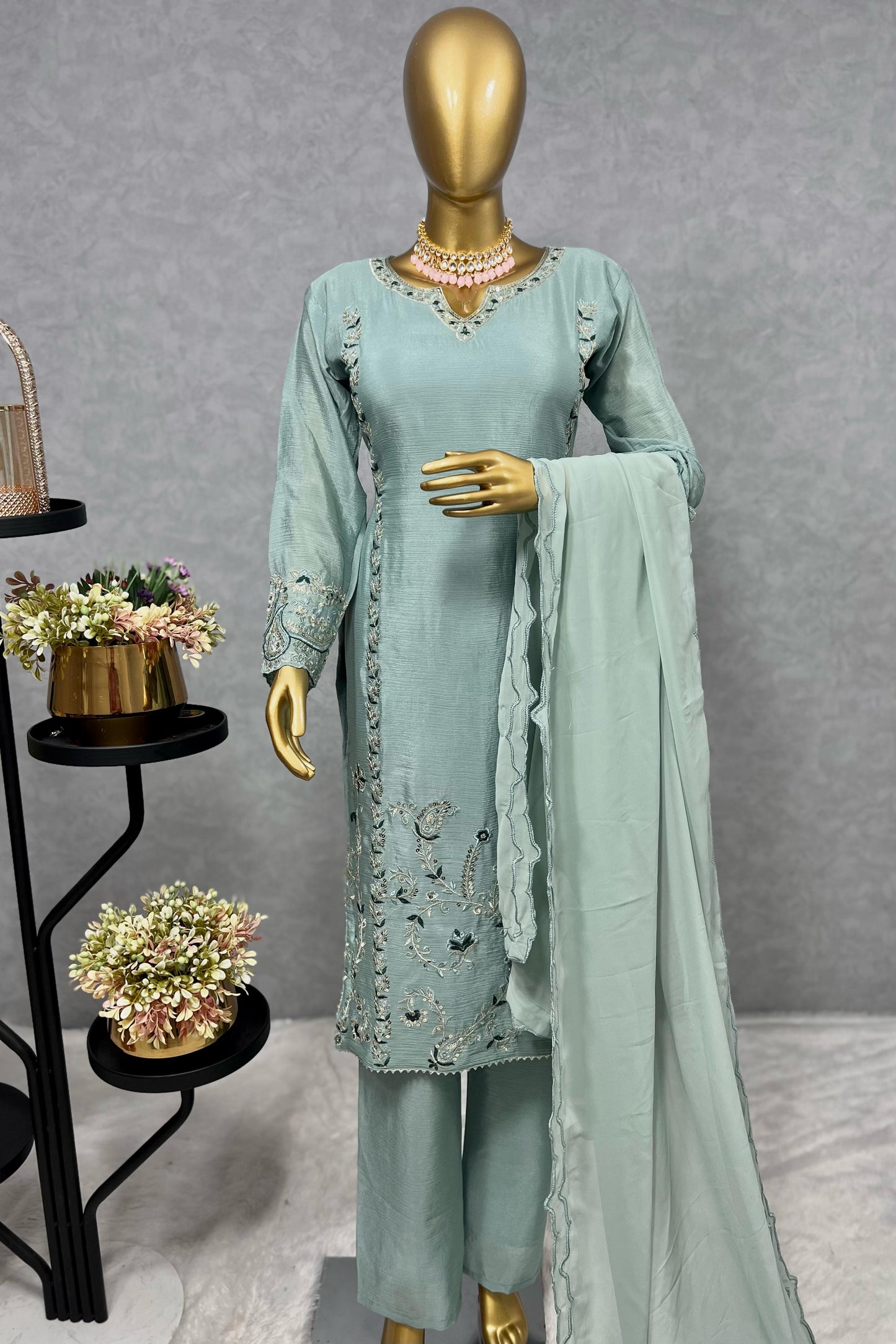 Traditional Collection 3 Piece Long Kurti With Bottom And Beautiful Dupatta