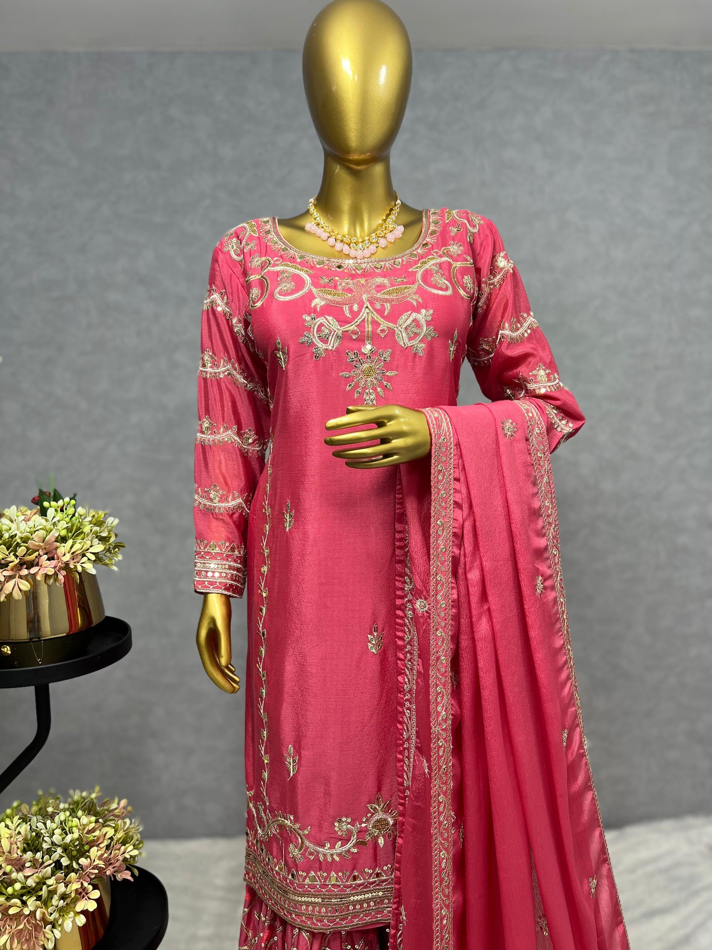 Pink Color Beautiful Partywear Dress in Chinon Silk