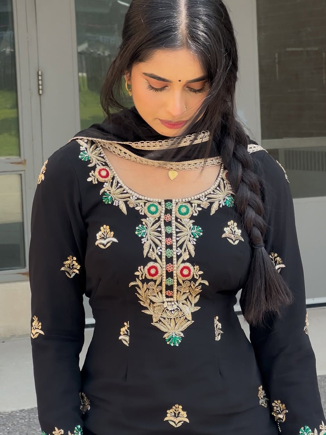 Party Wear Look Top-Sharara And Dupatta With Heavy Embroidery Sequence Work in black color