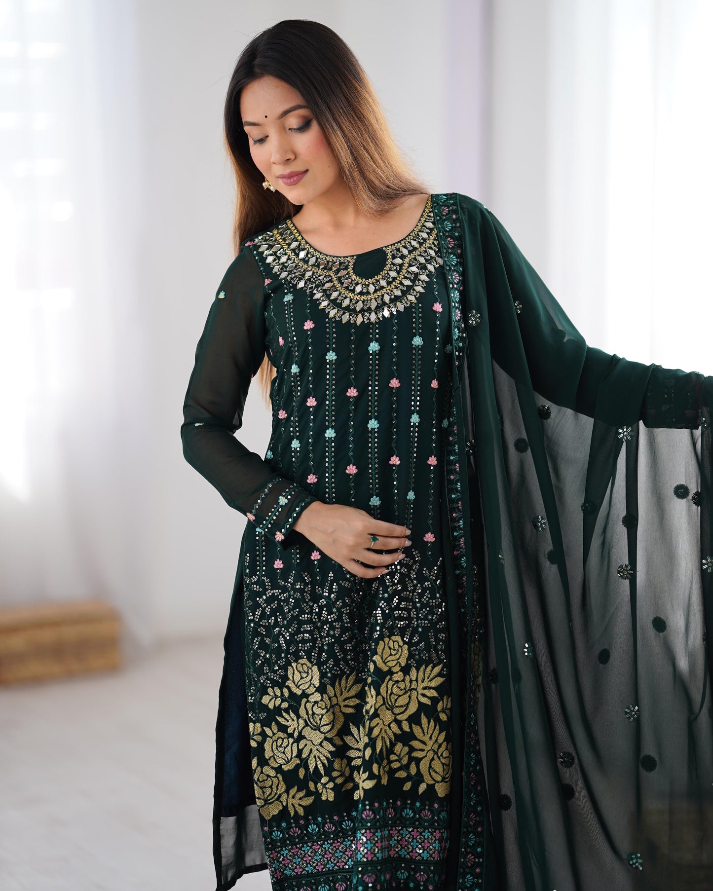 Green Color Partywear Dress in Georgette FAbric
