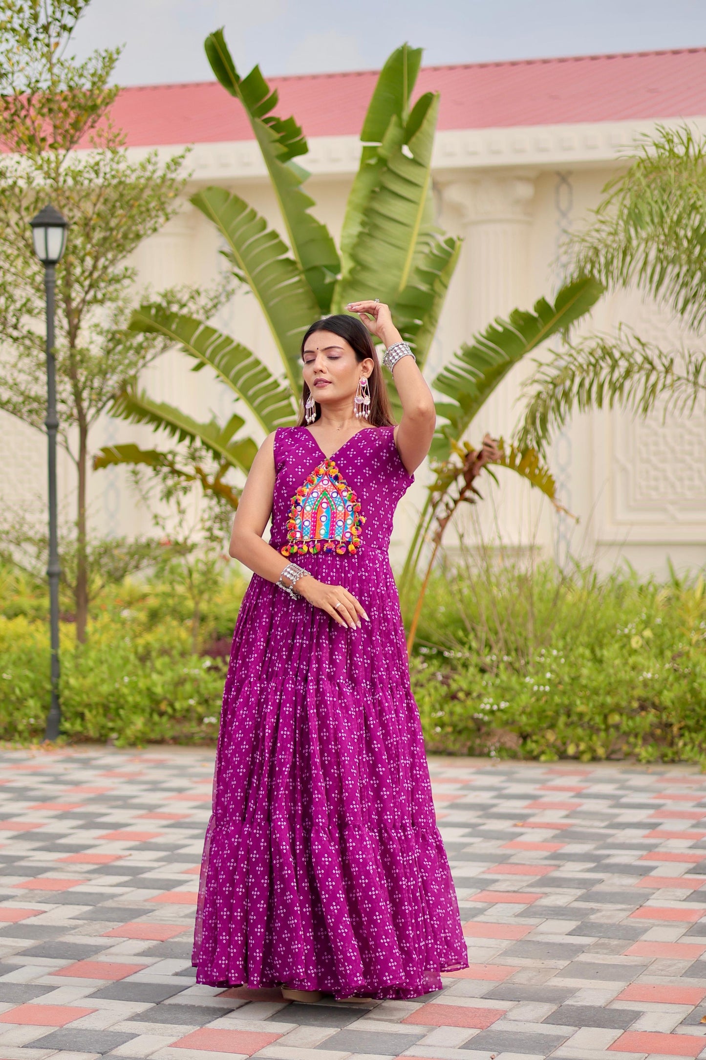 Navratri Special Gamathi Work Gown in purple color