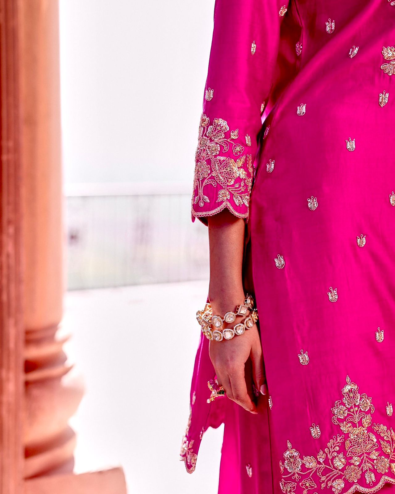 Pink Color Beauitful Festival Wear Roman Silk PLazo DRess