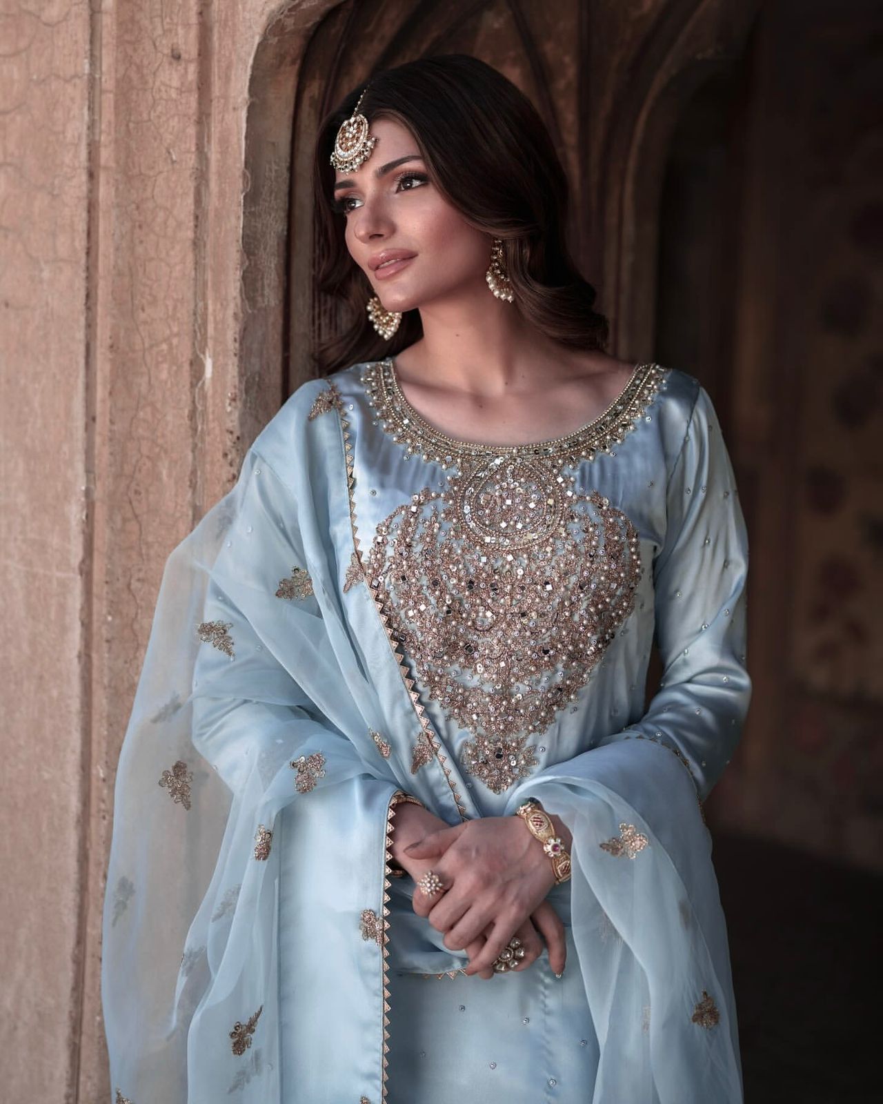 Sky Blue Color Beautiful PArtywear Dress in Chinon Fabric
