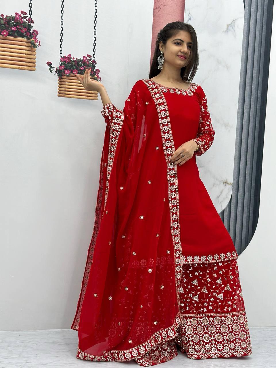 Launching Festival Plazzo Top In Red Color