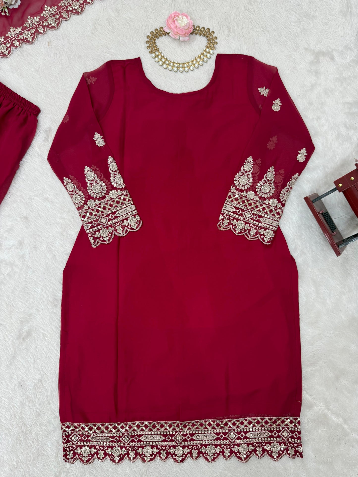 Maroon Red Color Beautiful Sharara Suit in Georgette Fabric