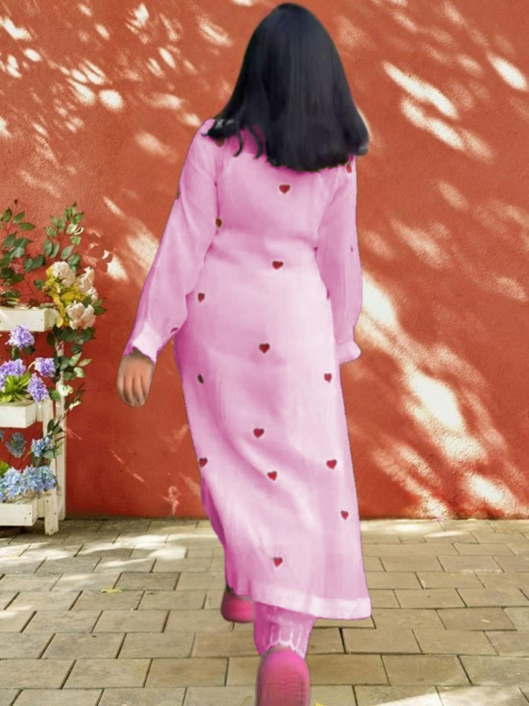 Pink Color Beautiful Cotton Wear Kurti Pent Set