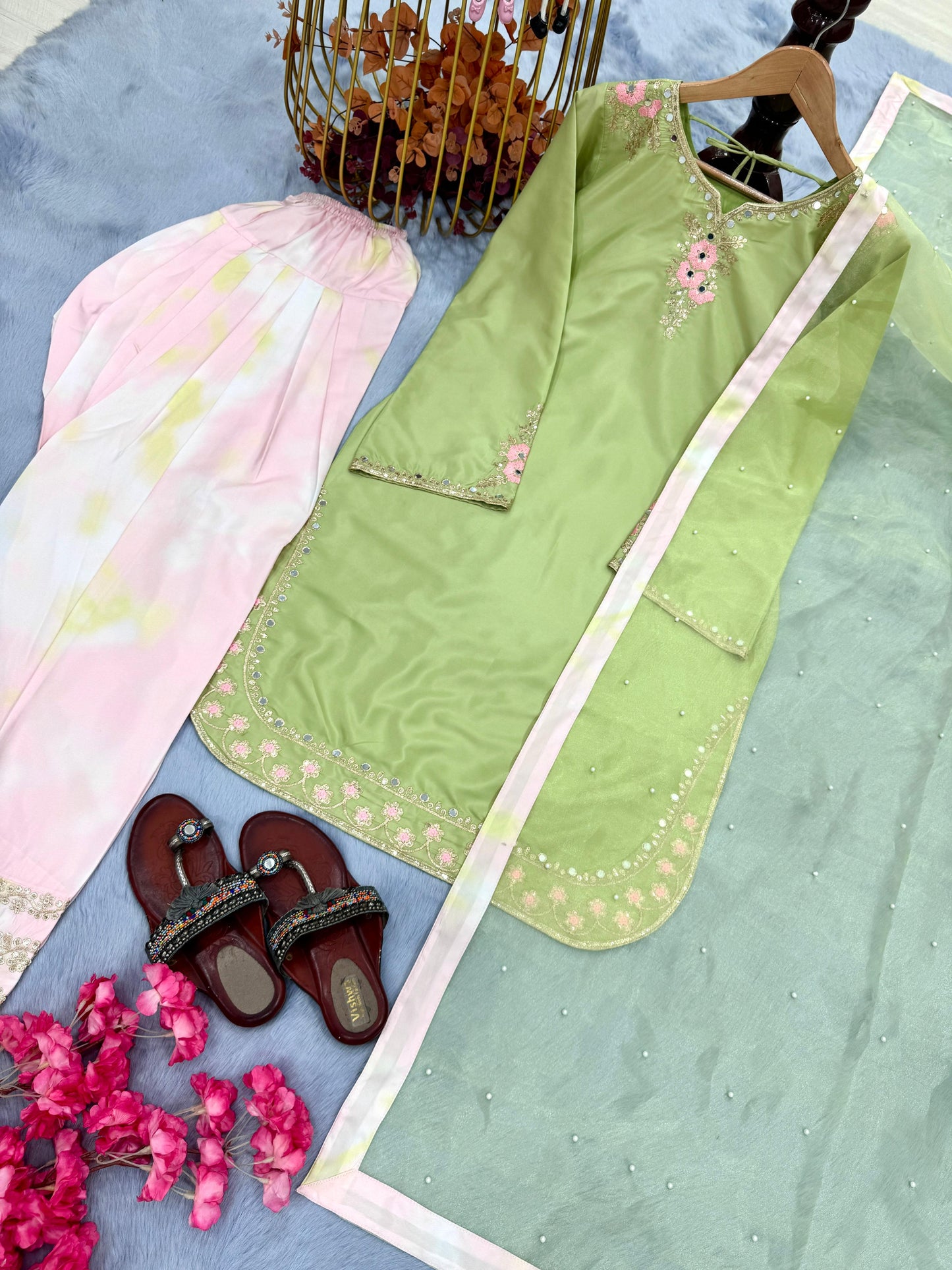 Beautiful Partywear Dress in Crape Fabric in Farsi Style PLazo