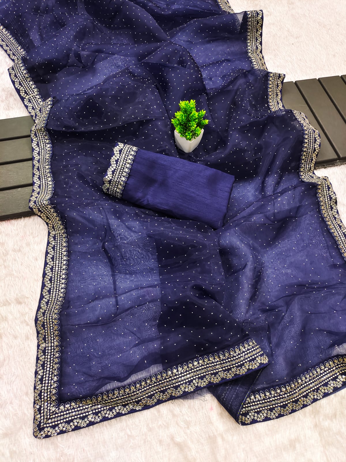 Blue Color Organza Silk Saree