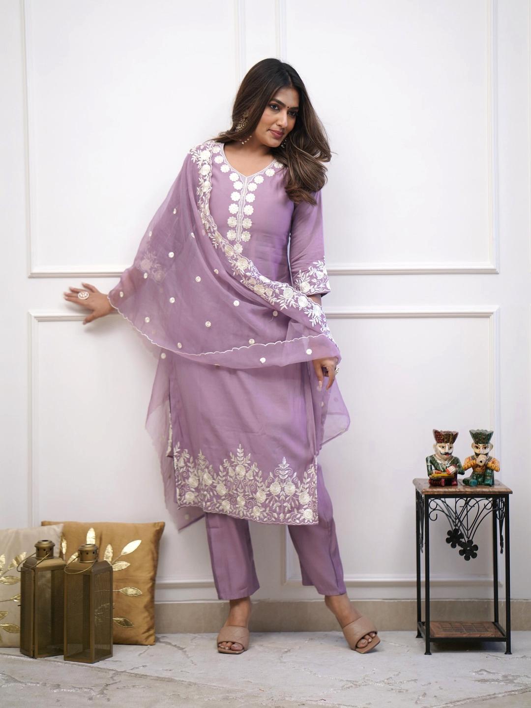 Purple Color Beautiful Dress in Silk Fabric
