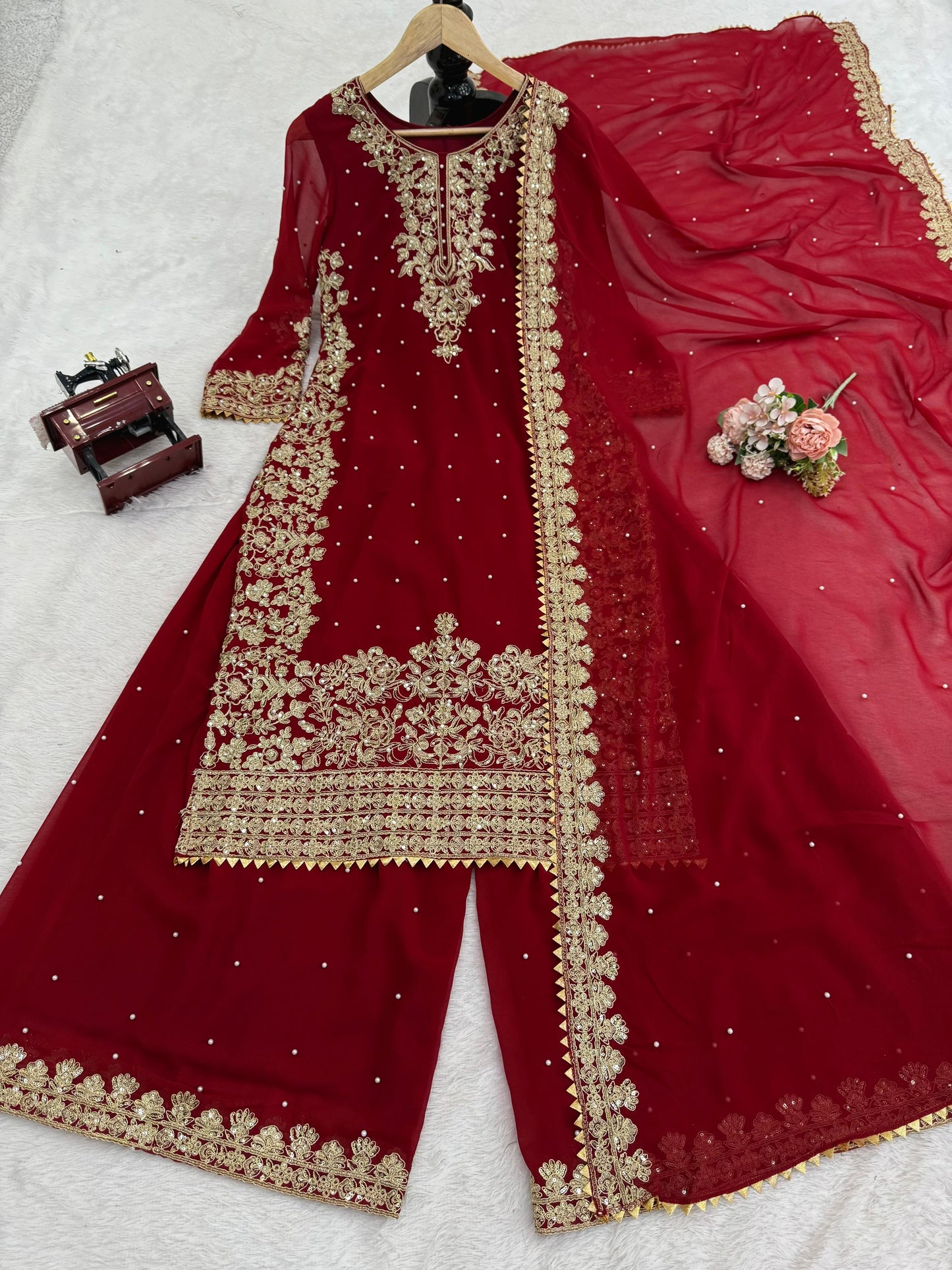 Red Color Beautiful Georgette FAbric Plazo Dress