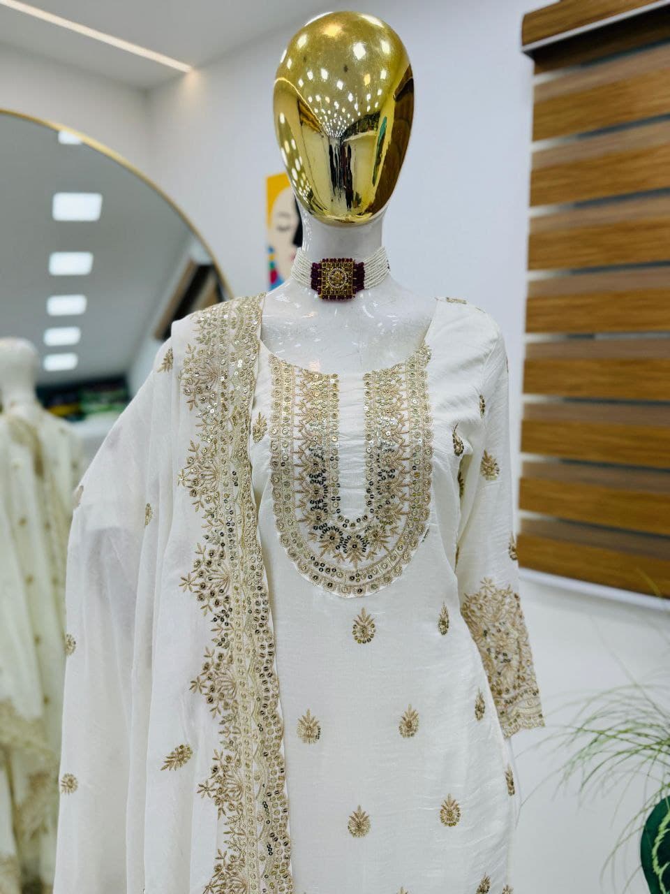 White Color Beautiful Sharara Suit in Silk Color