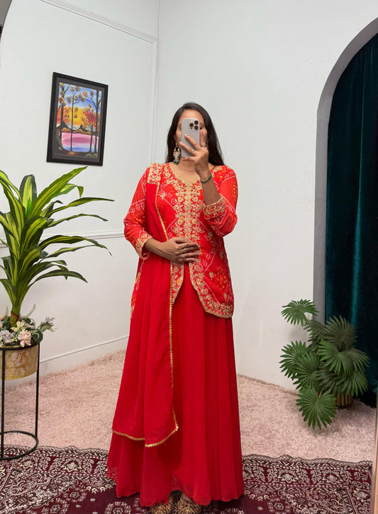 Red Color Beautiful Koti Lehenga Dupatta
