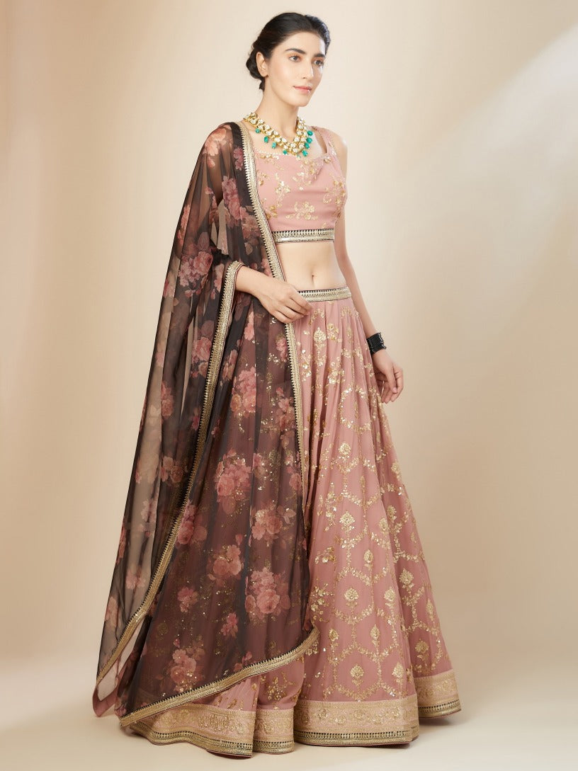 luxurious dusty pink lehenga choli set