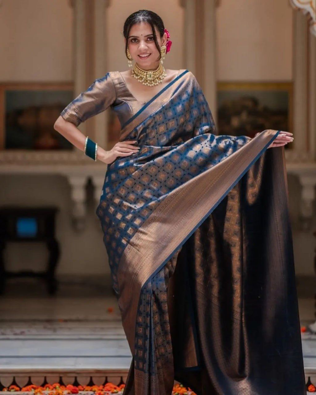 Grey Color Beautiful Banarasi Silk Saree