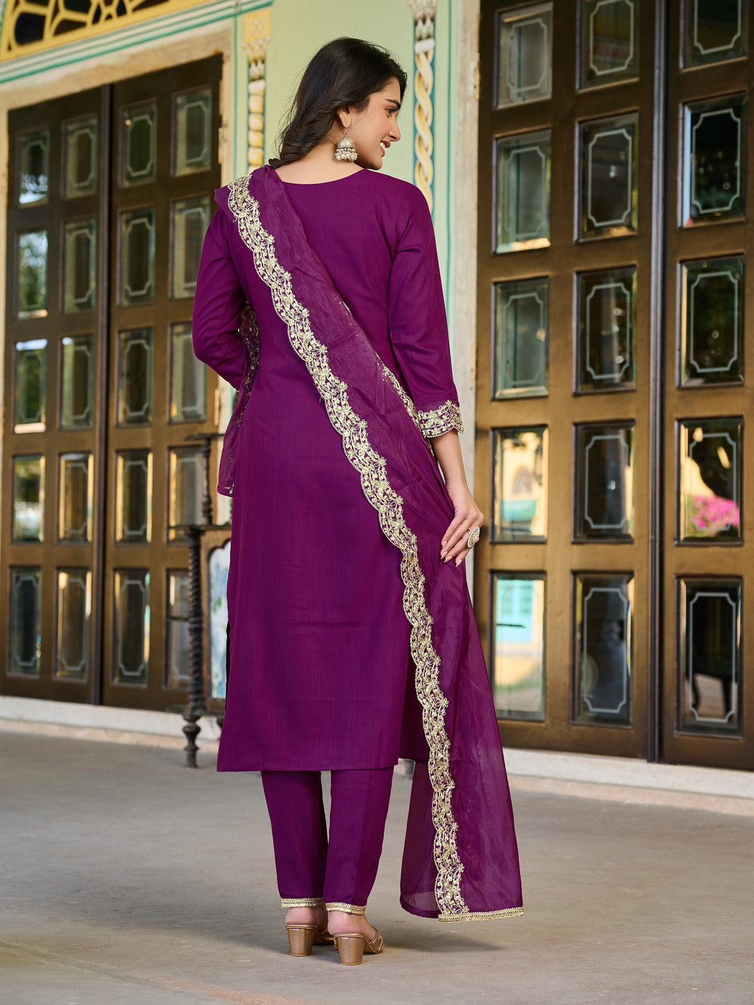 Purple Color Beautiful Partywear Silk Dress