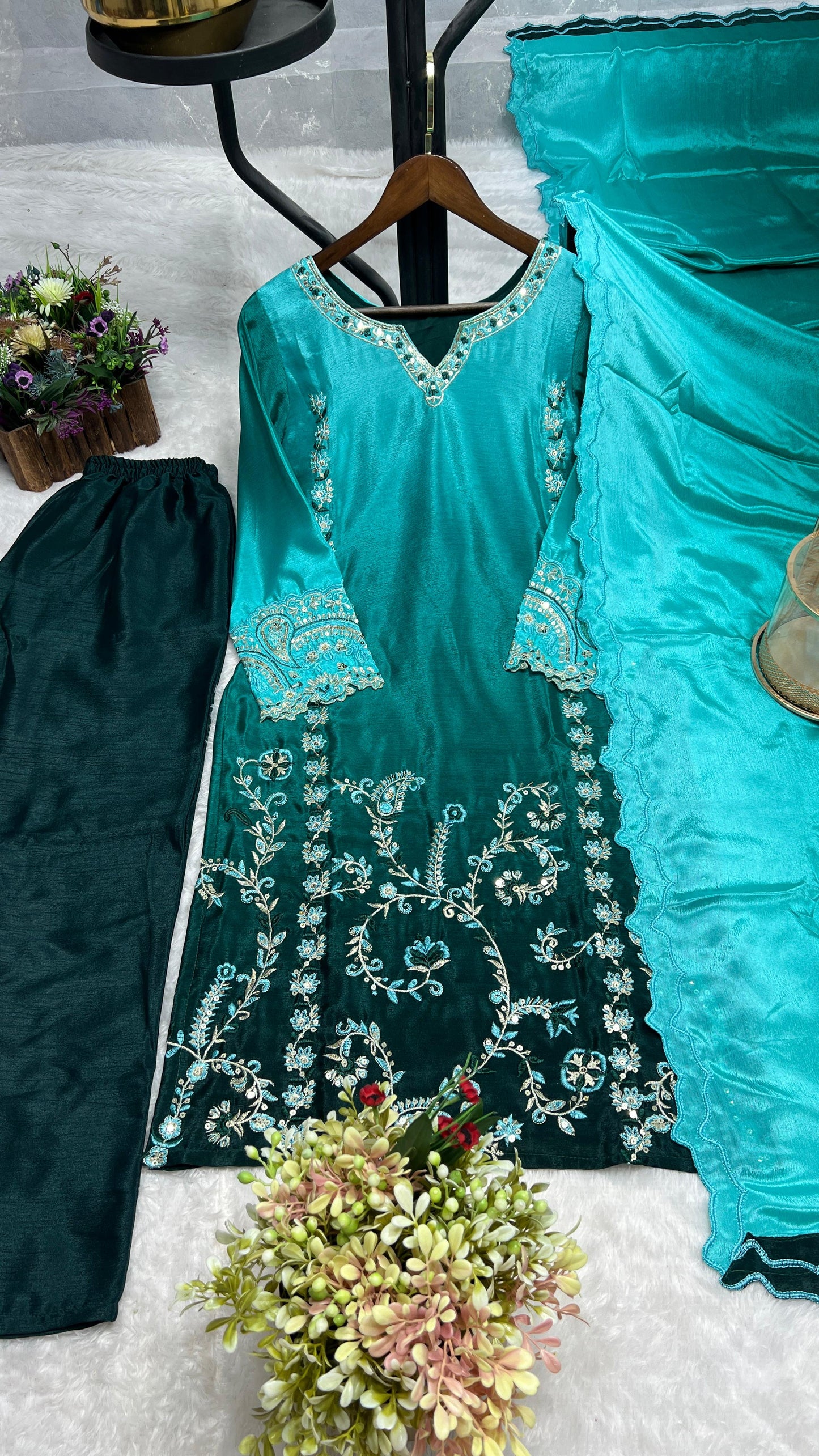 3 Piece Kurti With Bottom And Beautiful Dupatta