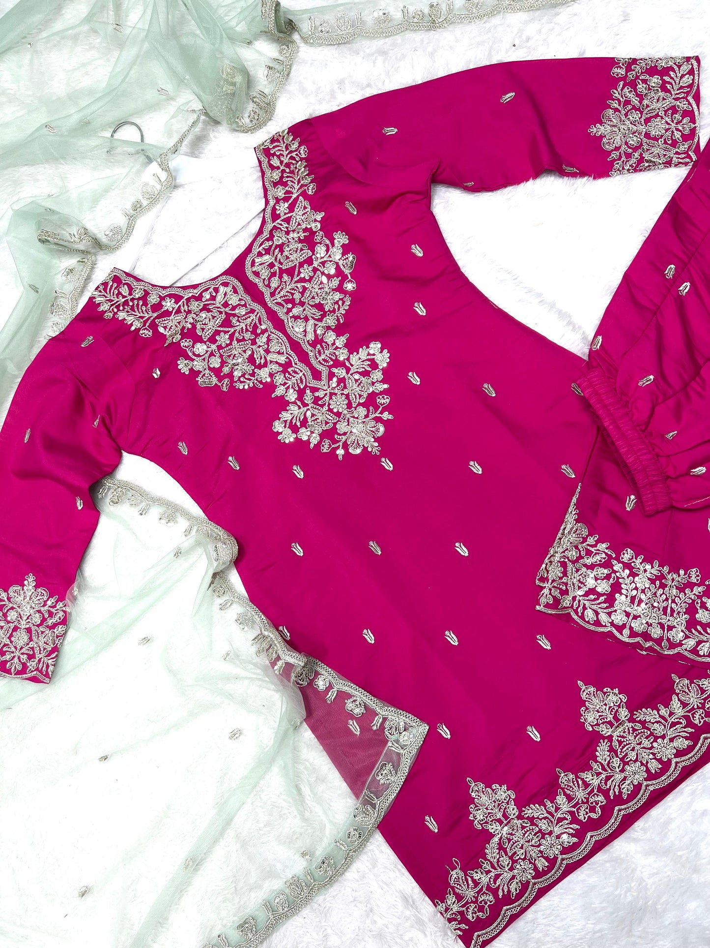Pink Color Beauitful Festival Wear Roman Silk PLazo DRess