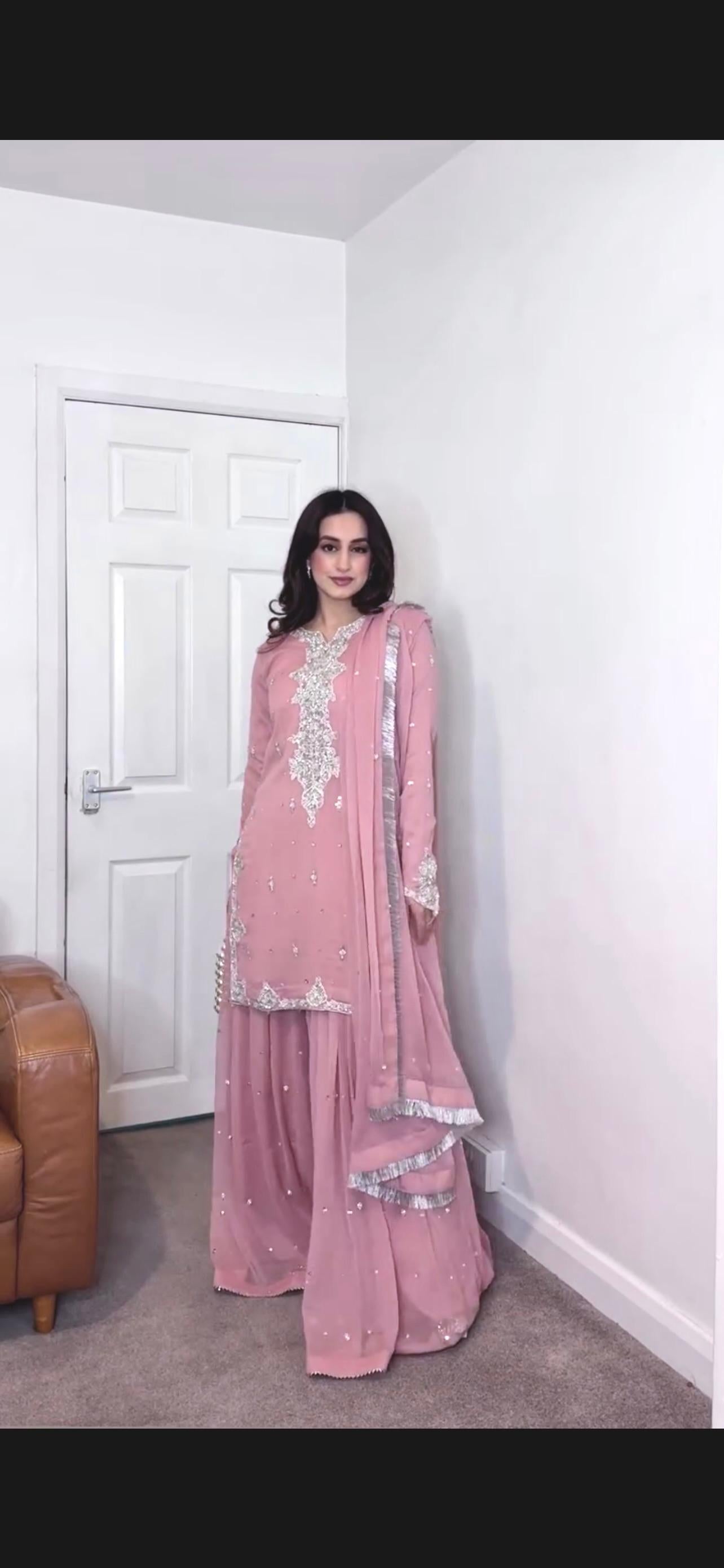 Pink Color Beautiful Plazo Suit In Georgette Fabric