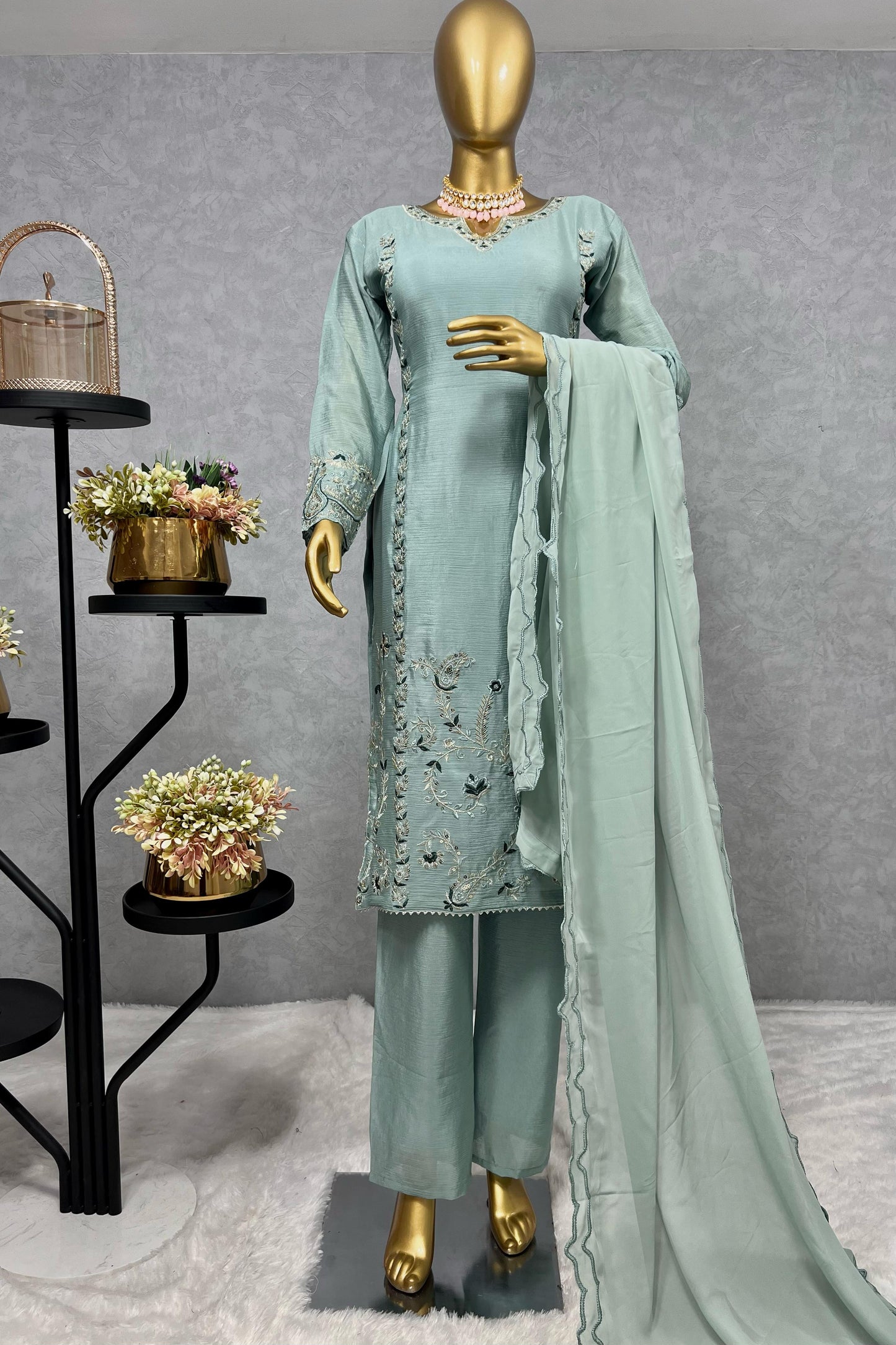 Traditional Collection 3 Piece Long Kurti With Bottom And Beautiful Dupatta