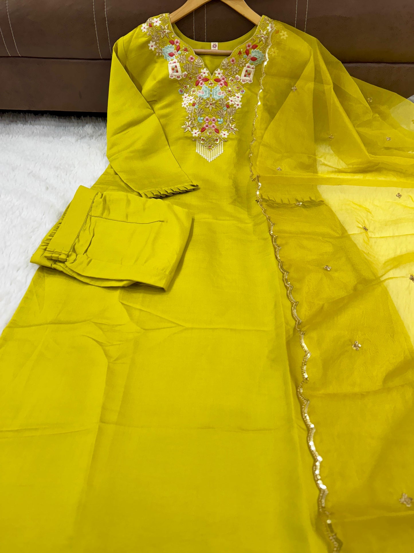 Yellow Color Beautiful Chanderi Silk Fabric dress for daily wear