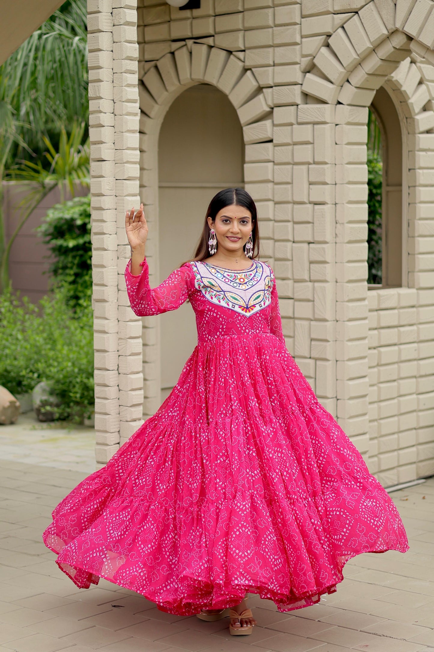 Pink Color Beautiful Georgette Fabric navratri Gown