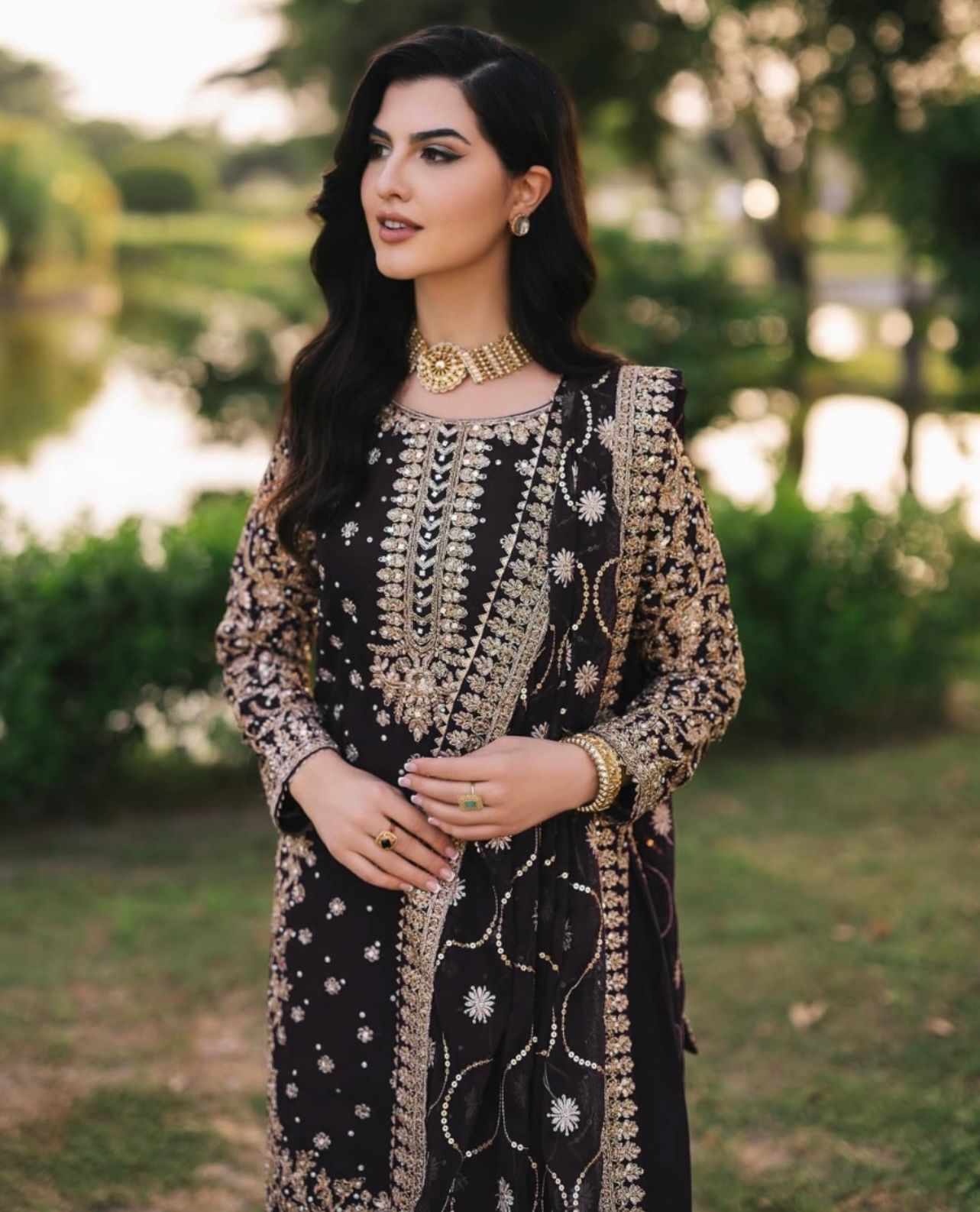Black Color party wear look top-plazzo and dupatta with heavy embroidery work