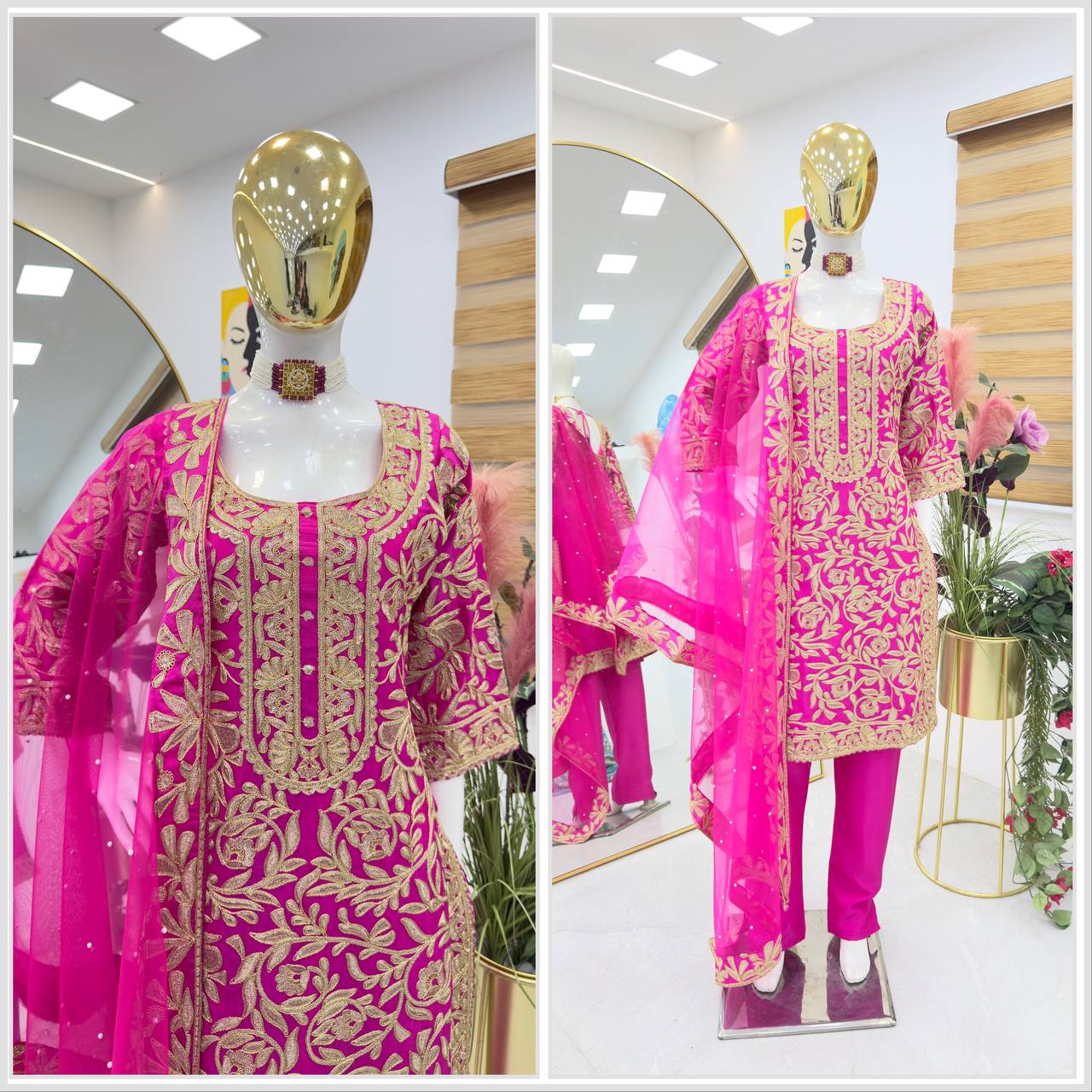 Pink Color PArtywear Dress in Chinon Fabric