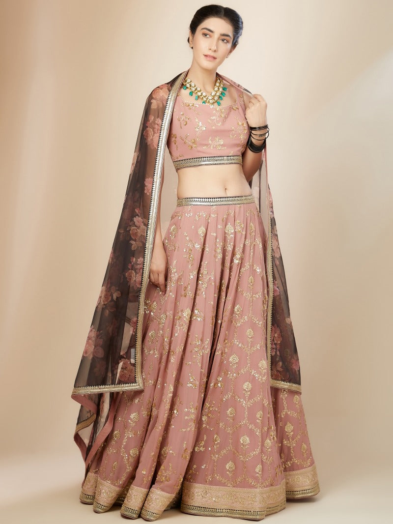 luxurious dusty pink lehenga choli set