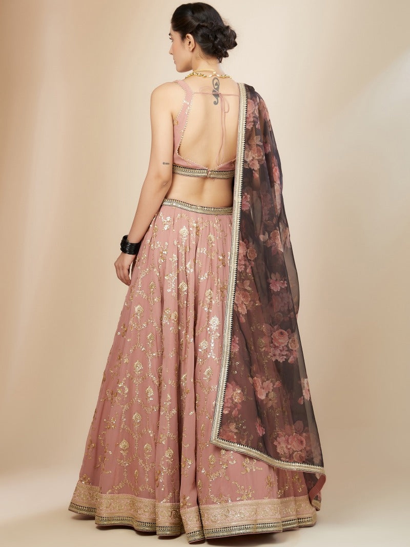 luxurious dusty pink lehenga choli set