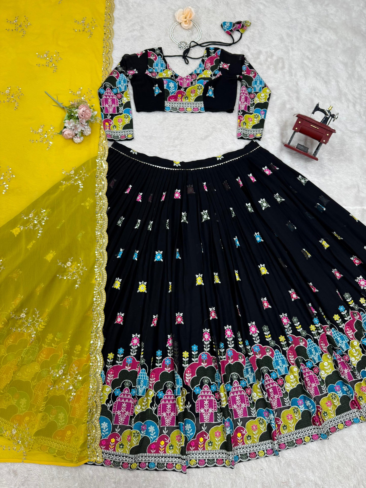 Black Color Partywear Lehenga Choli in Georgete Fabric