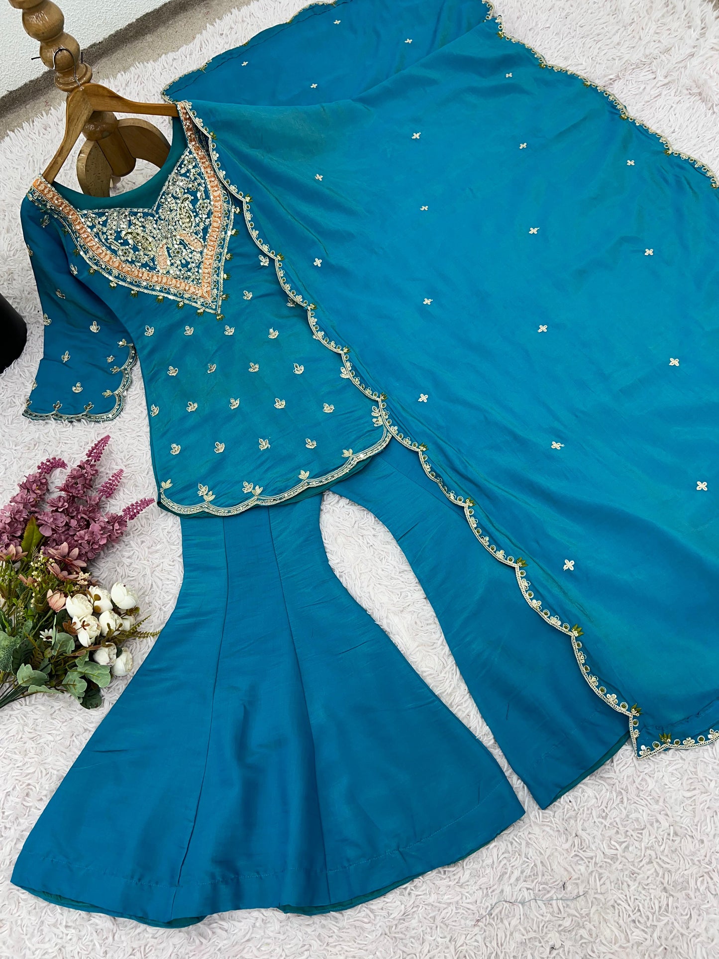 simar silk with embroidery work top-bottom and dupatta set fully stitched ready to wear