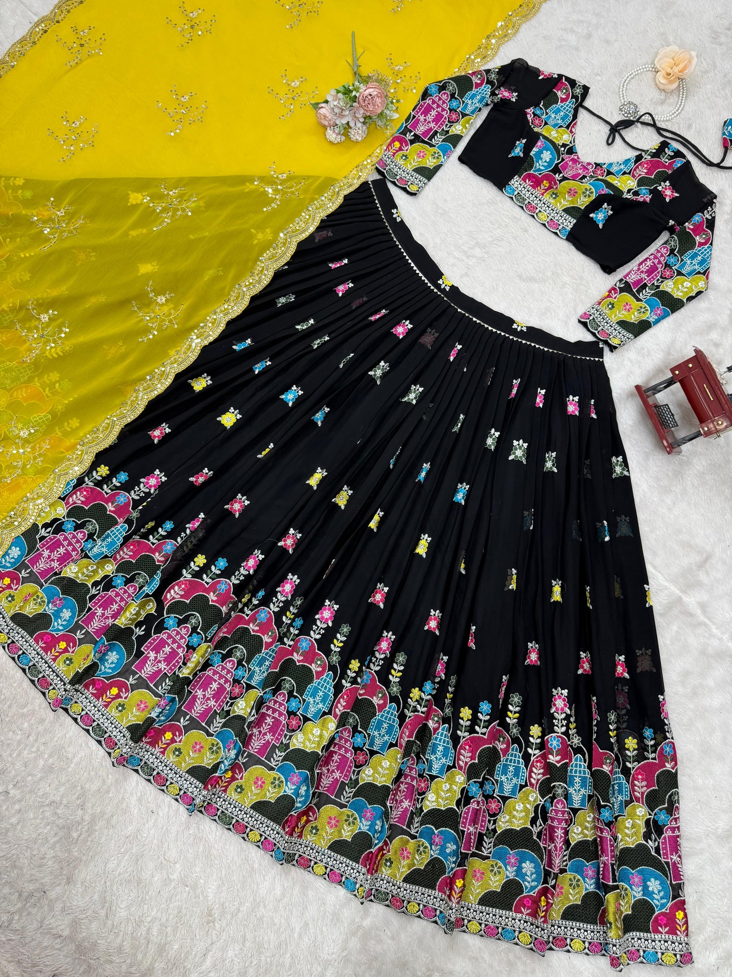 Black Color Partywear Lehenga Choli in Georgete Fabric