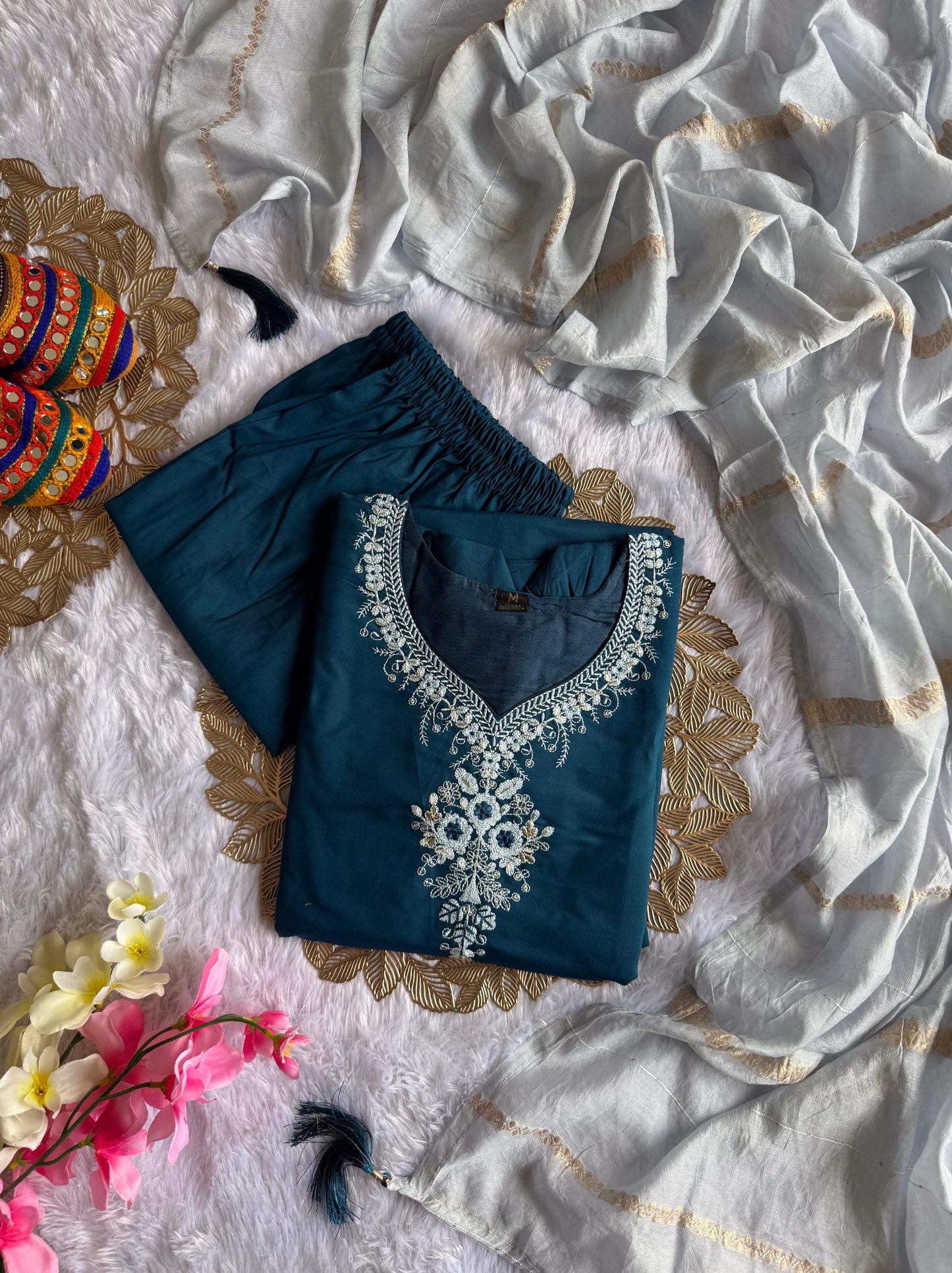 Blue Color Beautiful Summer Wear Dress in Roman silk Fabric