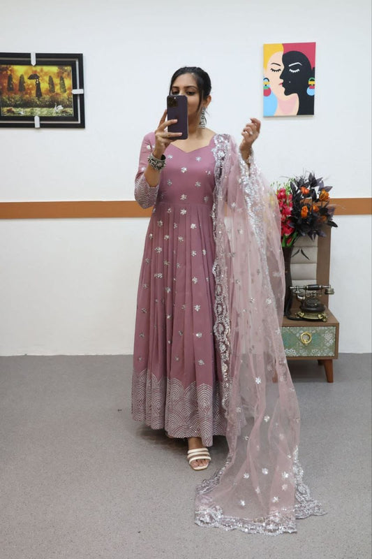 onion color beautiful anarkali gown in goergette fabric