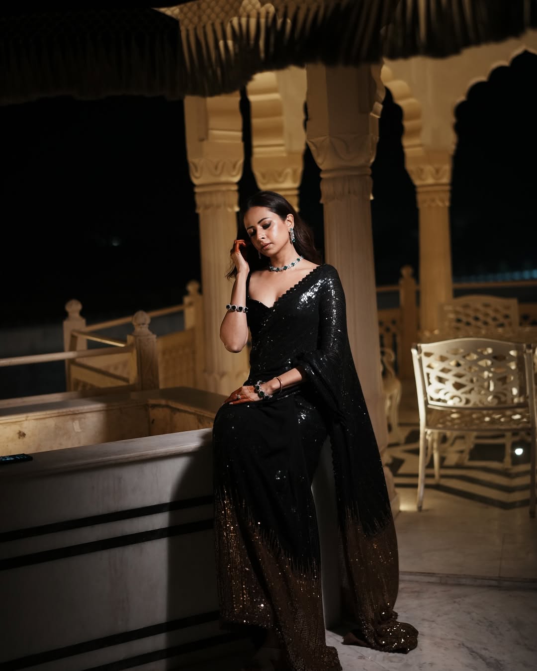 Black Color Beautiful Partywear Georgette Fabric Saree
